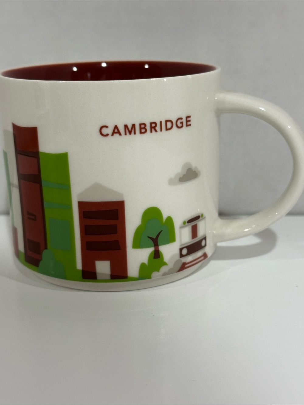 Starbucks Cambridge Ceramic Mug - White Exterior with Red Interior